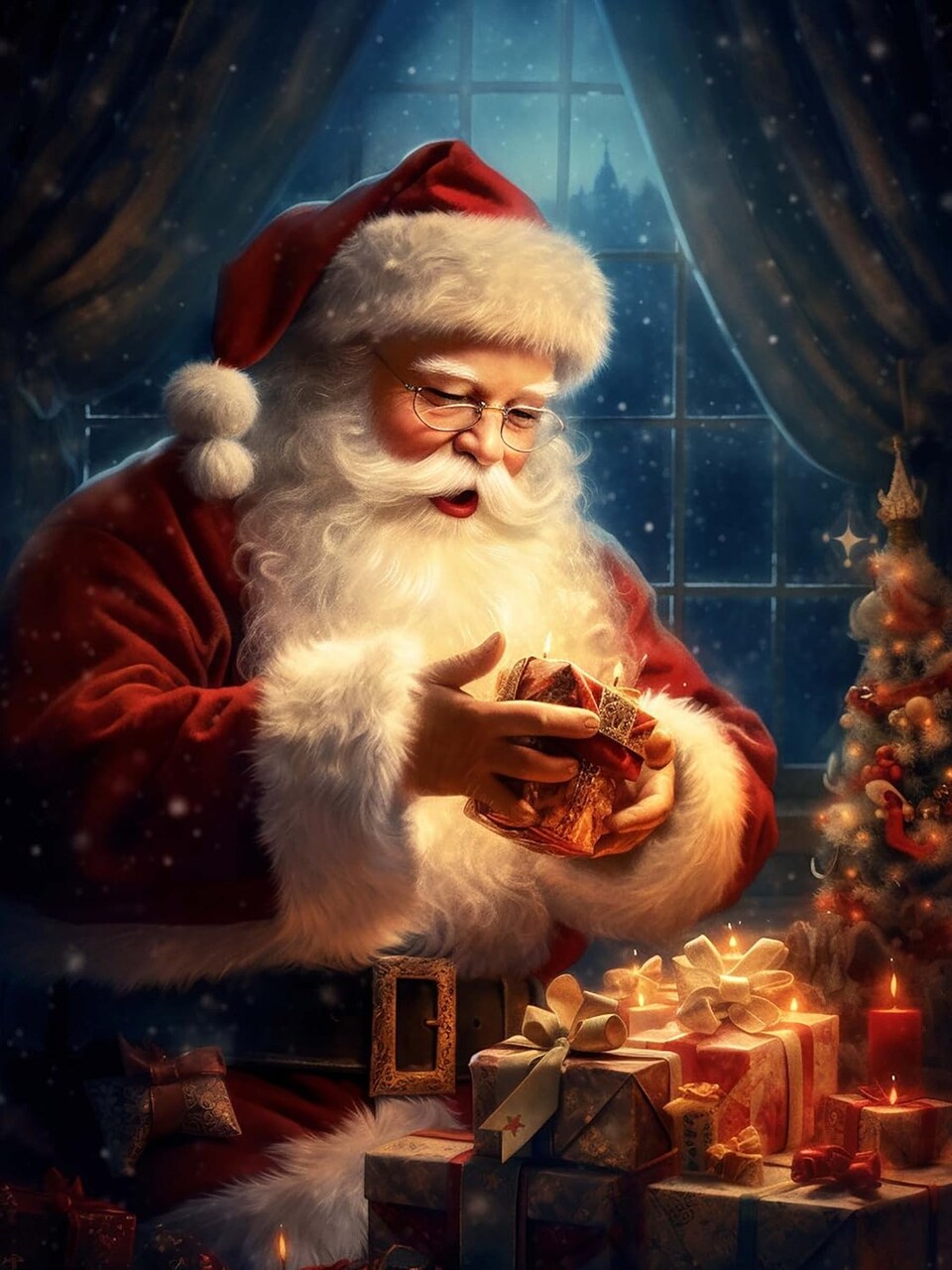 DIY Diamond Art Painting Kits for Adults Santa Claus, Diamond Art Christmas Full Drill Round Rhinestone, Cross Stitch Embroidery Canvas for Crafts Home Decor 30x40cm